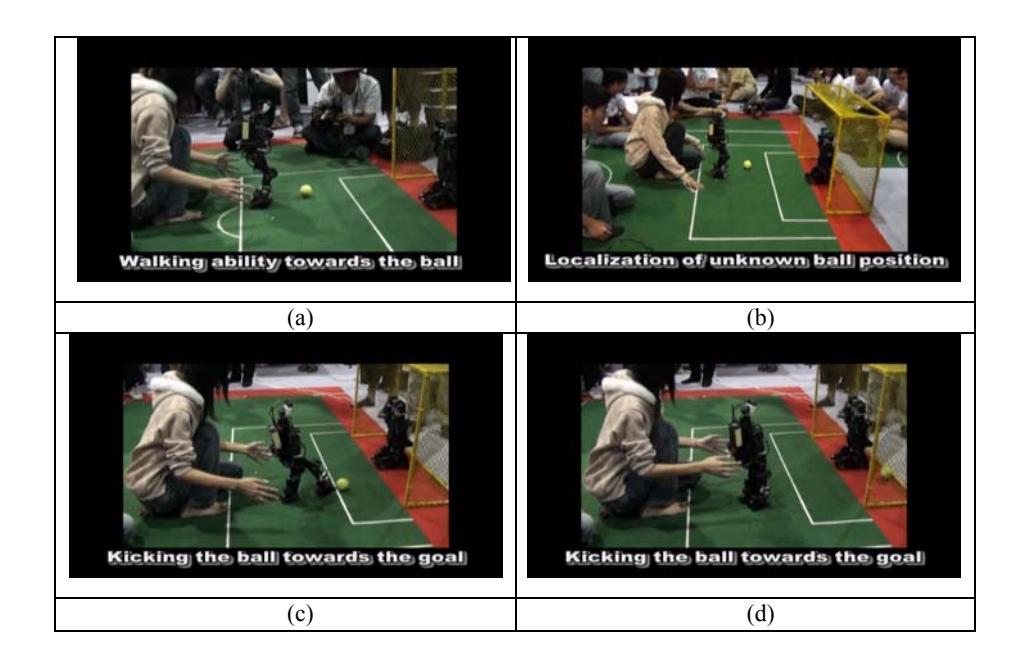 Photographs of TWNHR-VI searches a ball and kicks the ball