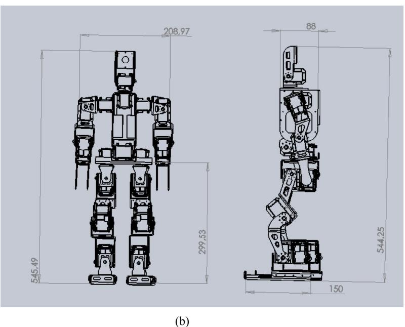Frontal and lateral view of the (a) Hajime HR18 robot, and (b) UCH H2.