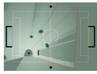 Grid-based Obstacle Model: (a) shows a real world scene featuring multiple obstacles. (b) shows the grid-based obstacle model used on our robots.