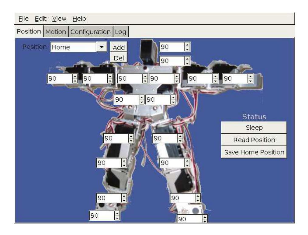 Fig. 2. Interface of our motion development system. The top window shows the development of a position, the bottom window shows the combination of these positions into motions.
