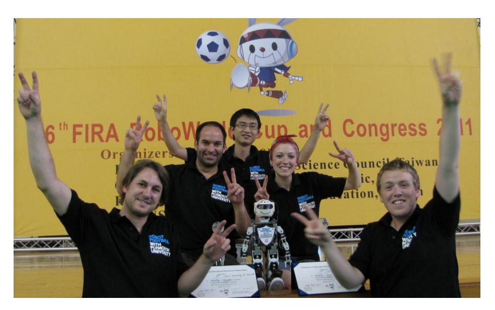 The Plymouth Humanoids team at the FIRA RoboWorld Cup 2011.