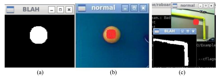 Fig. 12. (a) Color detection; (b) Ball detection; (c) Goal detection.