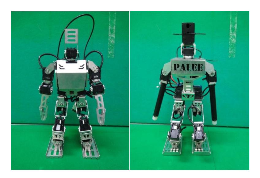 Fig. 1. Shown striker robot (Left) and goalie robot (Right).