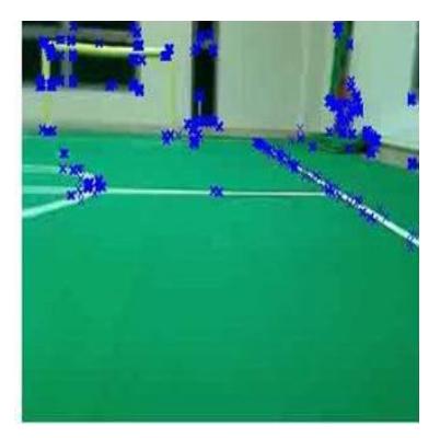(a) A frame with FAST corners on a color image