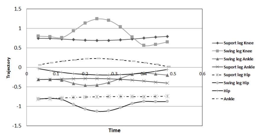 Fig. 3- Samples of angular positions for Hip, Knee and Ankle joint.