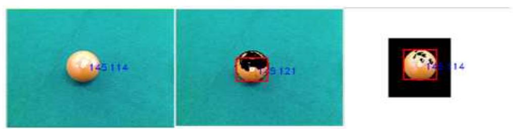 Figure 5-1.2 Ball Image processing( Cam Image/ HSV Image/ ROI Image)