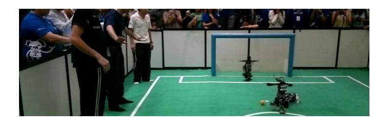 Bogobots and Cyberlords La Salle playing at the RoboCup Mexican Open 2012