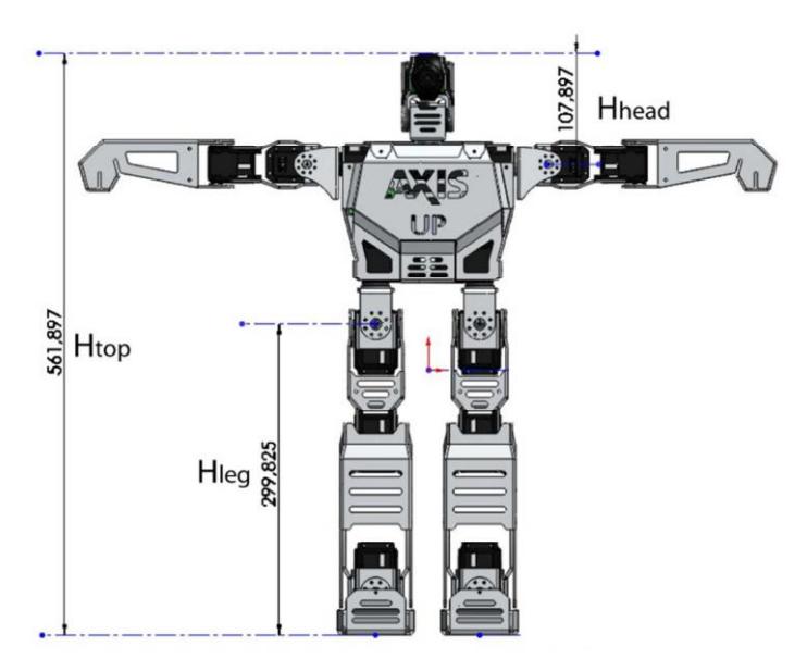 Fig. 3. Physical dimensions of VATIO-UP Humanoid Robots