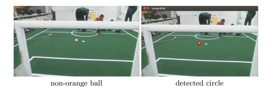 Detection of non-orange ball assuming only more than 50% white