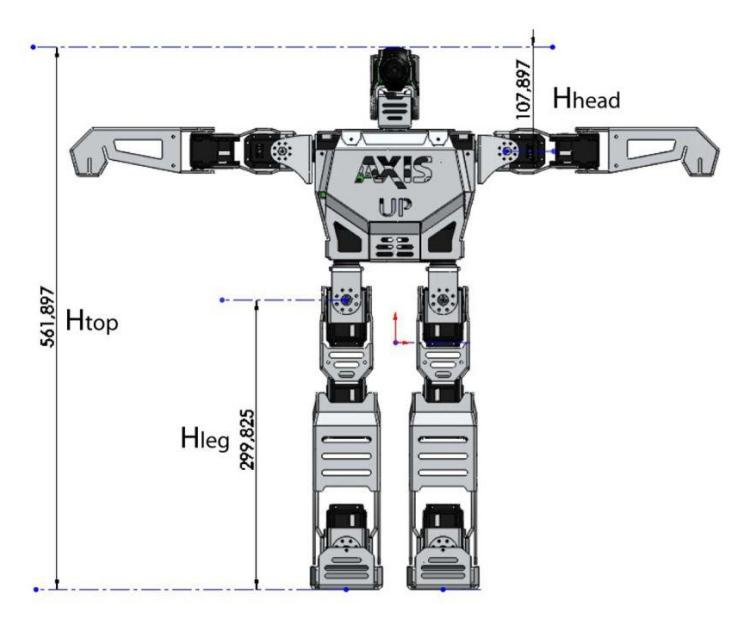 Fig. 3. Physical dimensions of VATIO-UP Humanoid Robots