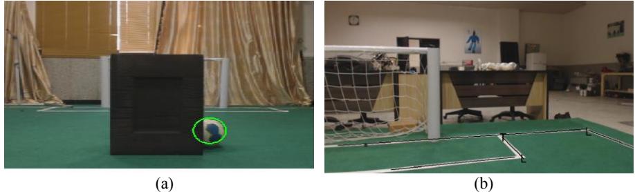 Figure 7: (a) detection of occluded ball, (b) detection line intersections