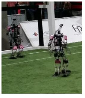 Figure 1. Left: AUTMan placed 1st in RoboCup 2016 humanoid Technical Challenge, Right: different generated robots in past years of collaborations.