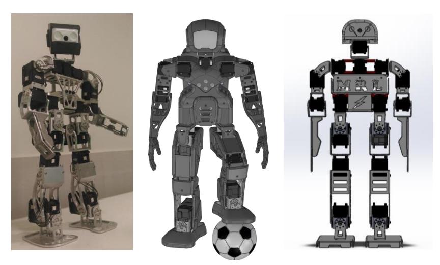 Kinematic structure of our self-constructed robots. Left: Rabo1. Middle: Rabo2. Right: Ashkan.