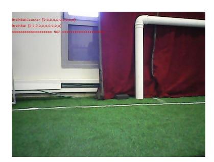 Single post detection - (a) The Original Image (b) The crossbar is detected (colored in blue), and the algorithm detects that the post in the image is the left post.