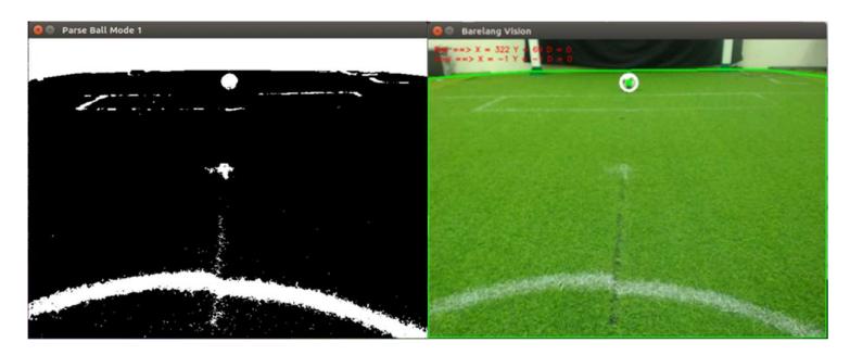 Fig. 7. Result of ball detection using green color filtering.