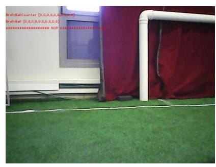(a) The original image (b)Thecrossbarisdetected(colored in blue), and the algorithm detects thatthe postin the image is the left post.
