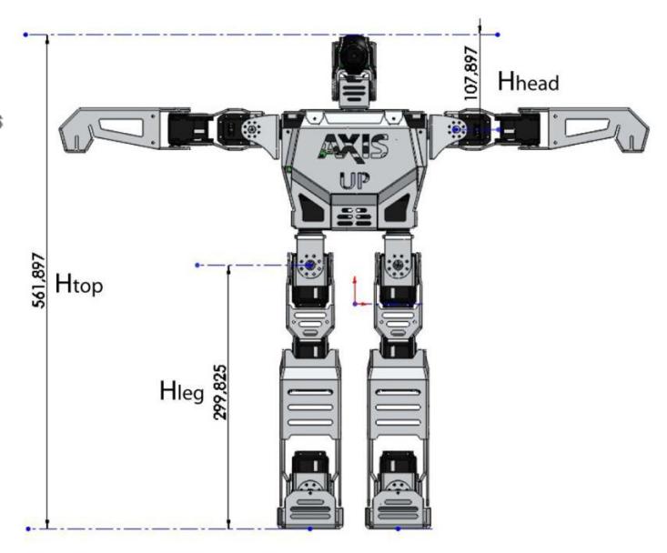 Fig. 5. Physical dimensions of VATIO-UP Humanoid Robots