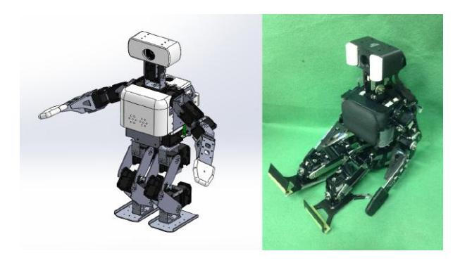 Fig. 1. Hardware of the Chape robot: a) CAD model of the robot; b) manufactured robot.