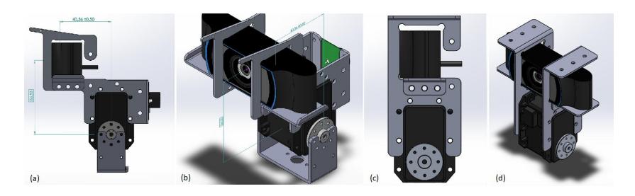 Fig. 2. Chape's head: (a) and (b) show RoboCup 2017 version with camera offset, (c) and (d) show the RoboCup 2018 version without camera offset