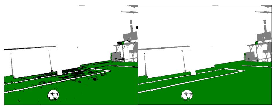 Fig. 3: color segmentation (black color represent unknown region, gray color represent black region)