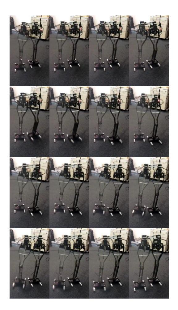 Several frames of a walk cycle performed by the platform