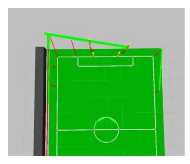 Left: Projected detections prior to kinematic calibration, with projection errors annotated by red arrows. Right: Projected detections after kinematic calibration [9].
