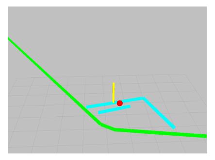 Left: An image captured by the robot with annotation of the detected field lines, ball and goal post. Right: The detections projected into 3D world coordinates.