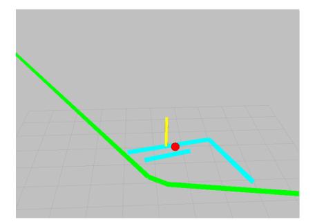 Left: An image captured by the robot with annotation of the detected field lines, ball, and goal post. Right: The detections projected into 3D world coordinates.