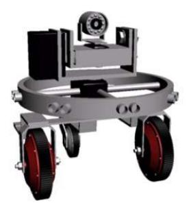 IVWAN's differential drive configuration: two main wheels each driven by its own motor. A third wheel is placed in the rear to passively roll along while preventing the robot from falling over.