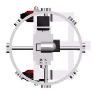 IVWAN's differential drive configuration: two main wheels each driven by its own motor. A third wheel is placed in the rear to passively roll along while preventing the robot from falling over.