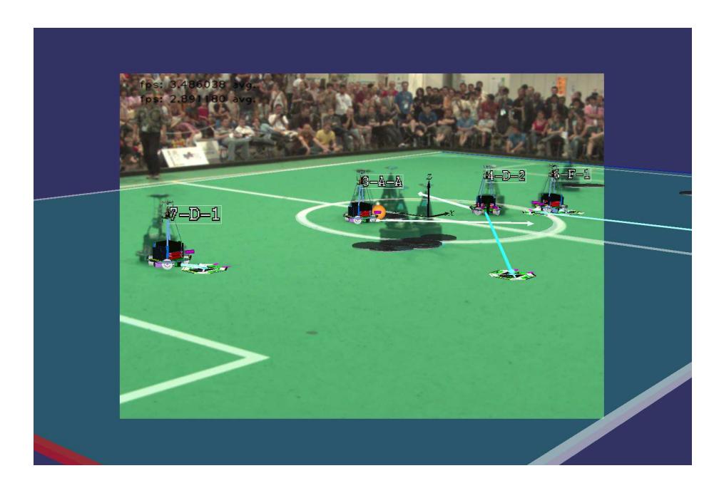 Fig. 1. Screenshot of the videobox in the scene, when the view matrix is fixed to the estimated camera position.