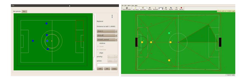 Fig. 3. On the left the GUI application used to configure the set pieces. On the right, the GUI application used to configure the DT formation model.