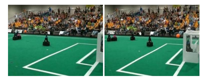 Fig. 1. Image sequence of a typical 3D ball trajectory in Robocup Middle Size League Scenario, (game between Cambada and TechUnited)