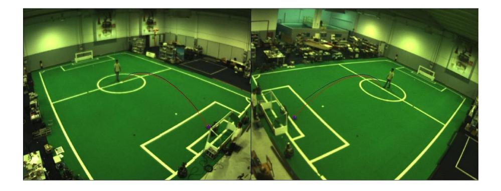 Fig. 3. Ground-Truth 3D Ball. Red Line represents the MLE estimation from the Ground-Truth. Black Line the ISePorto Robot estimation trajectory