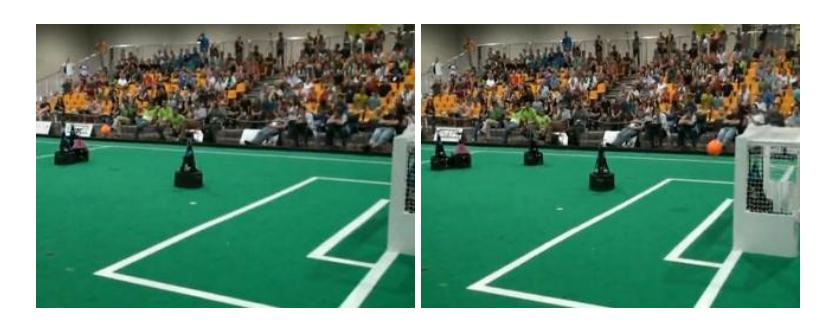 Fig. 1. Image sequence of a typical 3D ball trajectory in Robocup Middle Size League Scenario, (game between Cambada and TechUnited)