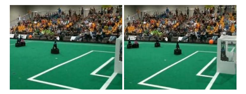 Fig. 3. Image sequence of a typical 3D ball trajectory in Robocup Middle Size League Scenario, (game between Cambada and TechUnited)