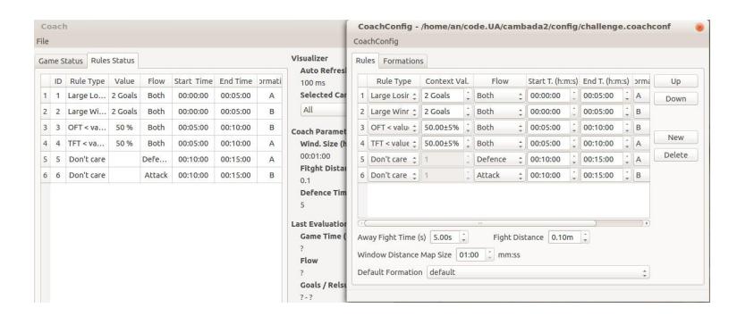 A screeenshot of the the coach application and the corresponding configuration application.