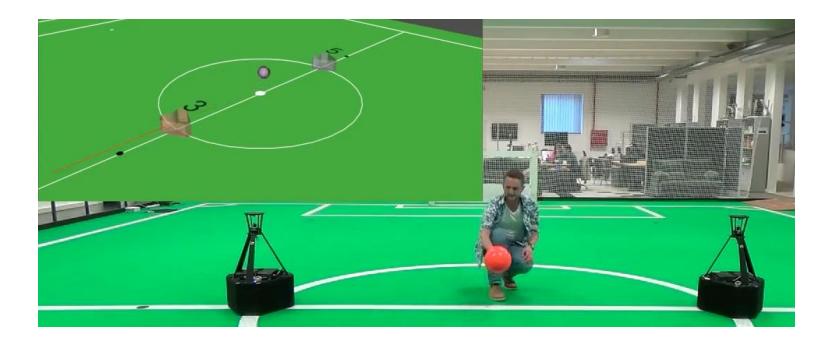 Fig. 6. Demo of the 3D ball positioning system using real robots