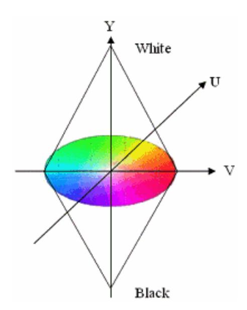 YUV Color space representation, having one luminance component (Y) and two chrominance components (U and V). (Fig.8)