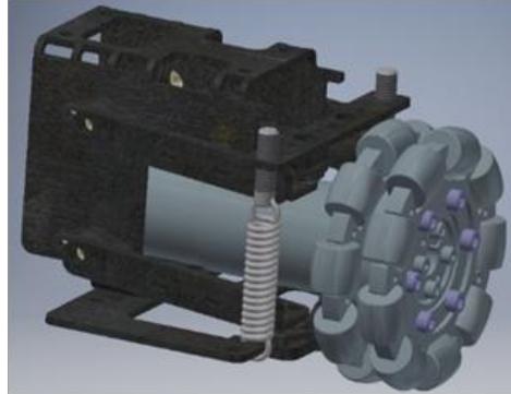 Fig. 2. New wheel configuration (left) and detail of wheel unit with suspension (right).