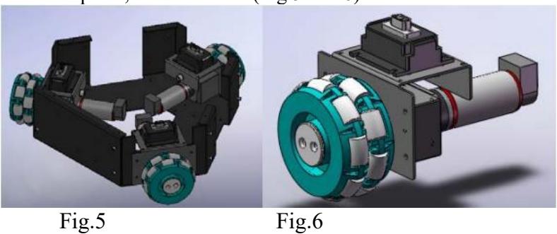 Fig. 5 and 6: Motion system with omni-directional wheels