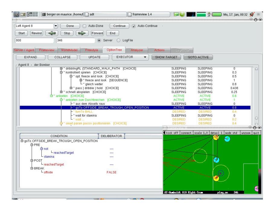 Fig. 8: Agent Development Tool (ADT) showing a live fragment of the behavior tree and the internal state of the double pass architecture