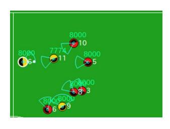 Fig. 5. Agent 6 kicks to Agent 11 on our team