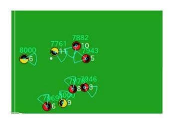 Fig. 6. Agent 11 has not realized the ball coming towards it