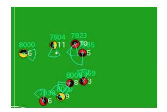 Fig. 7. Agent 11 recognises the ball which was about to pass just in time