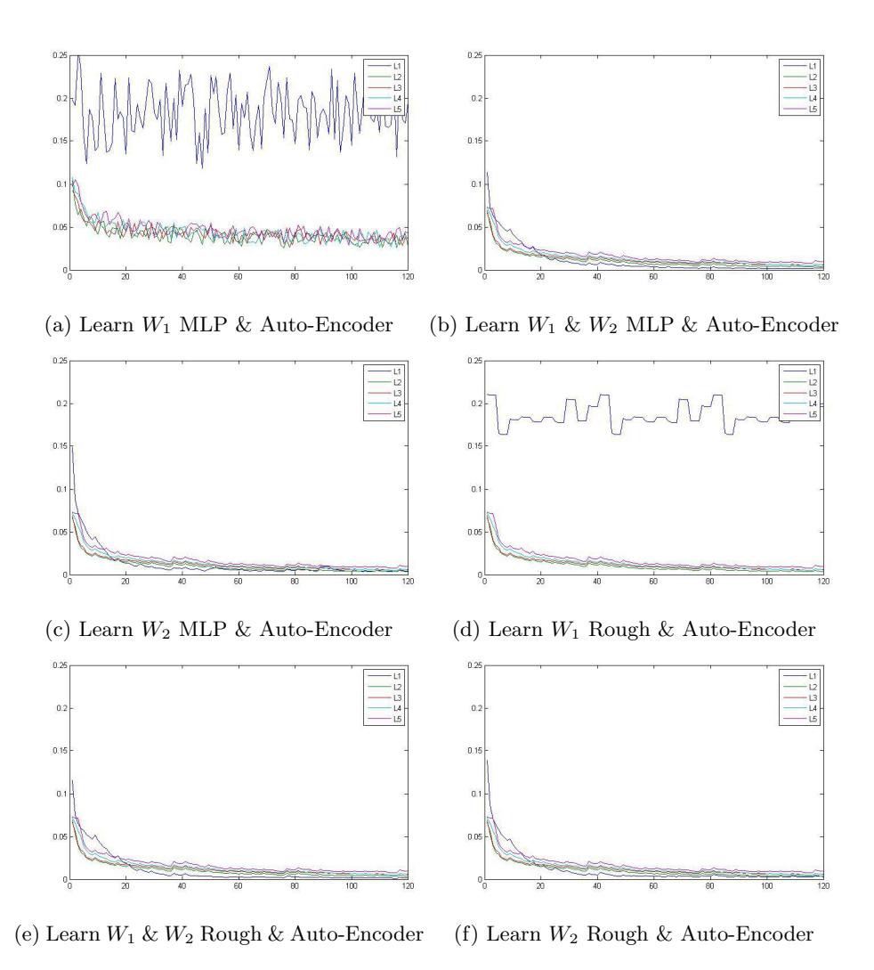 6 methods of auto-encoder to gain initial weights using MLP & Rough