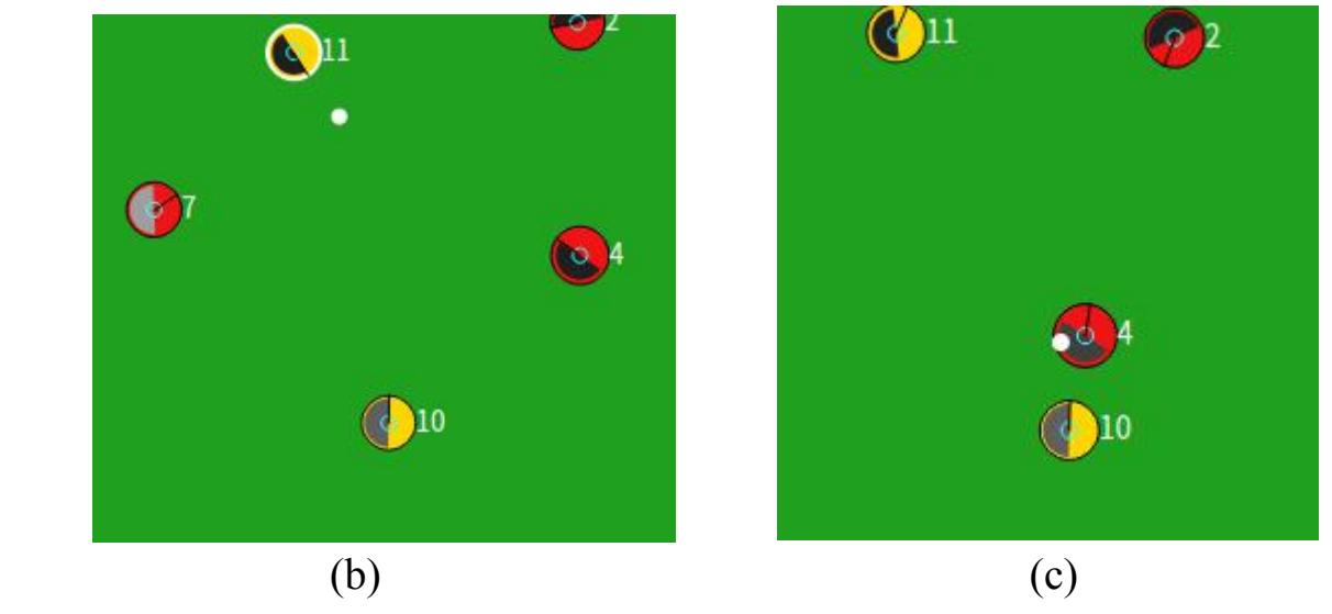 Fig.3.No. 10 and 11 are enemy players, No. 4 is our player. No. 11 passes the ball in a certain direction to No. 10, and our number 4 has the ball in advance to intercept the ball.