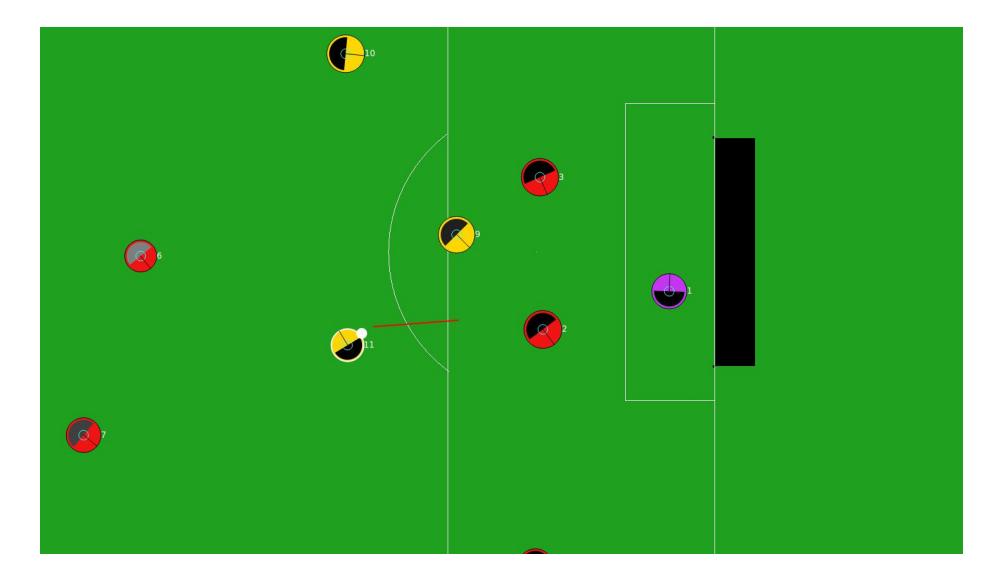 Fig. 4. As you can see a red line is showing the ball's predicted path.