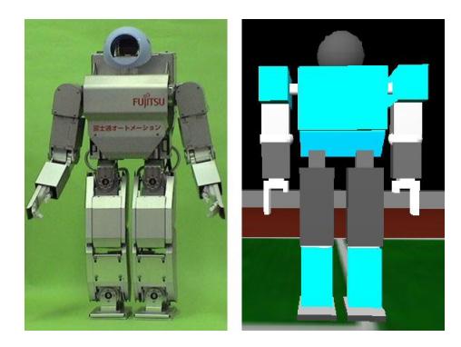 Fig. 1. Fujitsu HOAP-2 Robot (a) Real version (b) RoboCup3D Simulation version.
