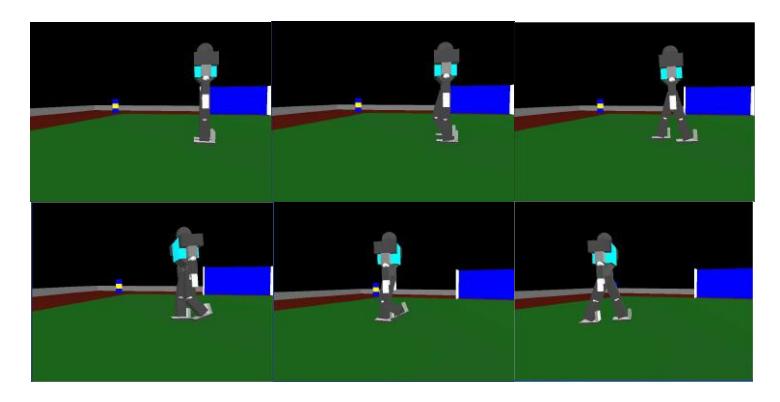 Fig.3. First two steps of walking divided into 5 parts starting from top left snapshot.